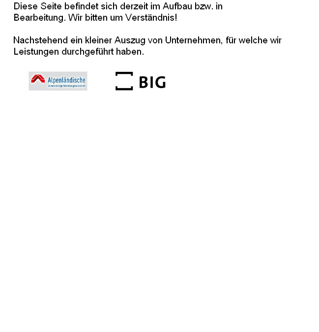 Diese Seite befindet sich derzeit im Aufbau bzw. in
Bearbeitung. Wir bitten um Verständnis!

Nachstehend ein kleiner Auszug von Unternehmen, für welche wir Leistungen durchgeführt haben.


                                            